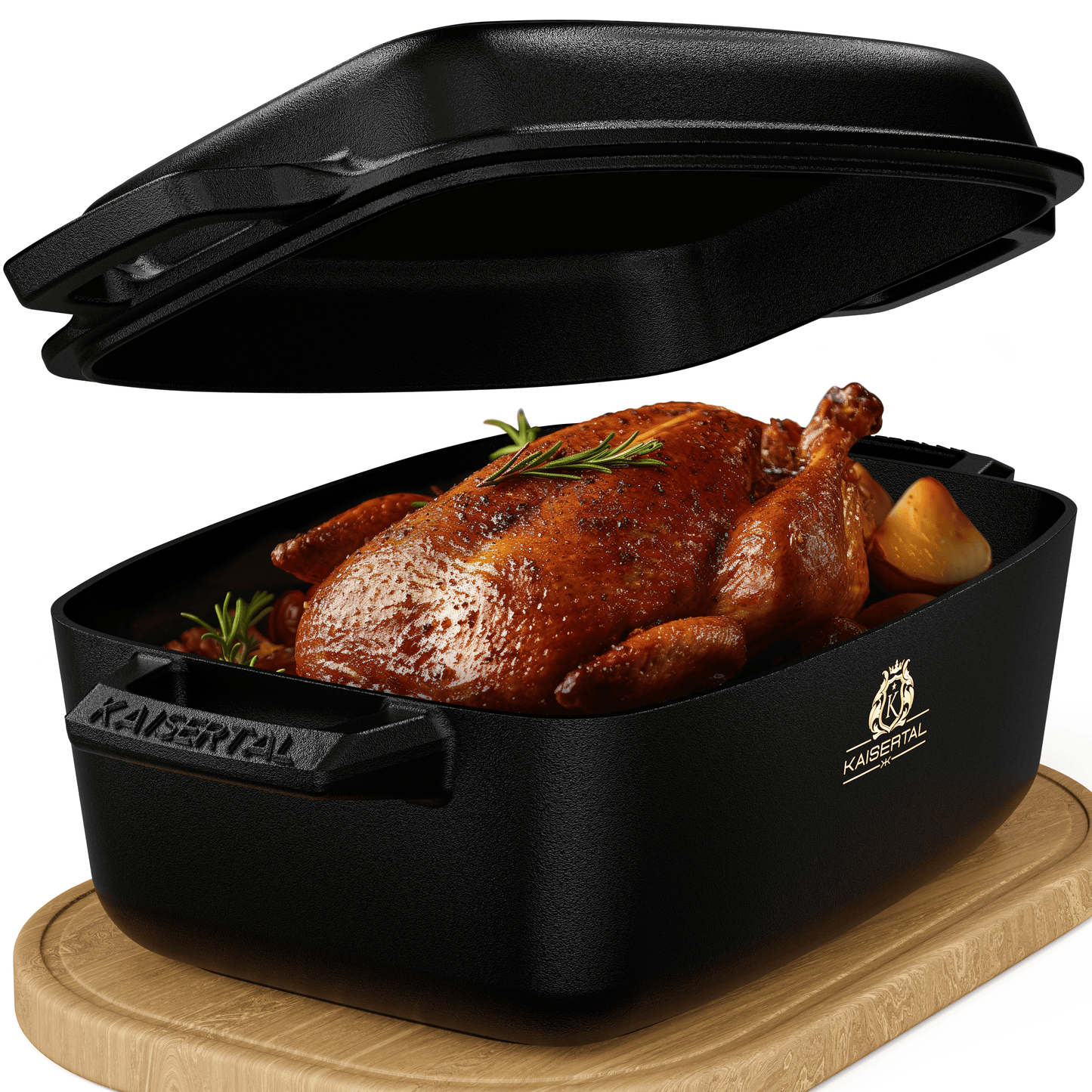 KAISERTAL Gusseisen Bräter 32 cm mit Deckel (10L) - Emailliert/Eingebrannt