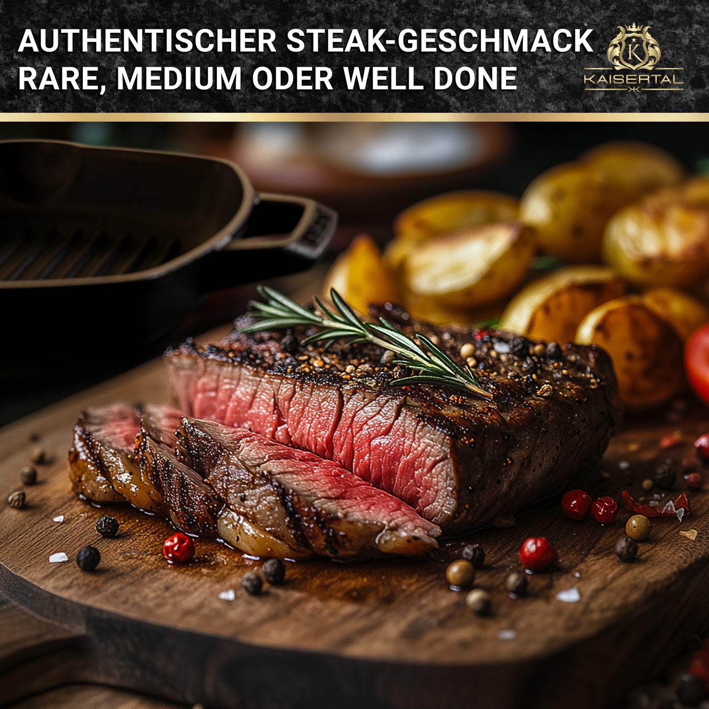 KAISERTAL Gusseisen Grillpfanne 27 cm Eingebrannt - Doppelgriff/Henkel