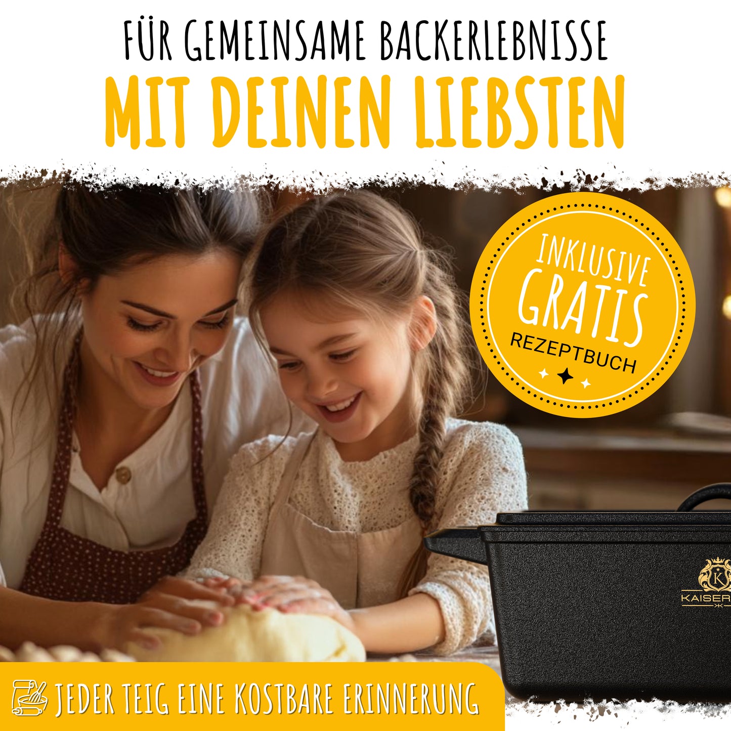 KAISERTAL Gusseisen Brotbackbräter 28 cm mit Deckel (4,5L) - mit/ohne Gärkorb