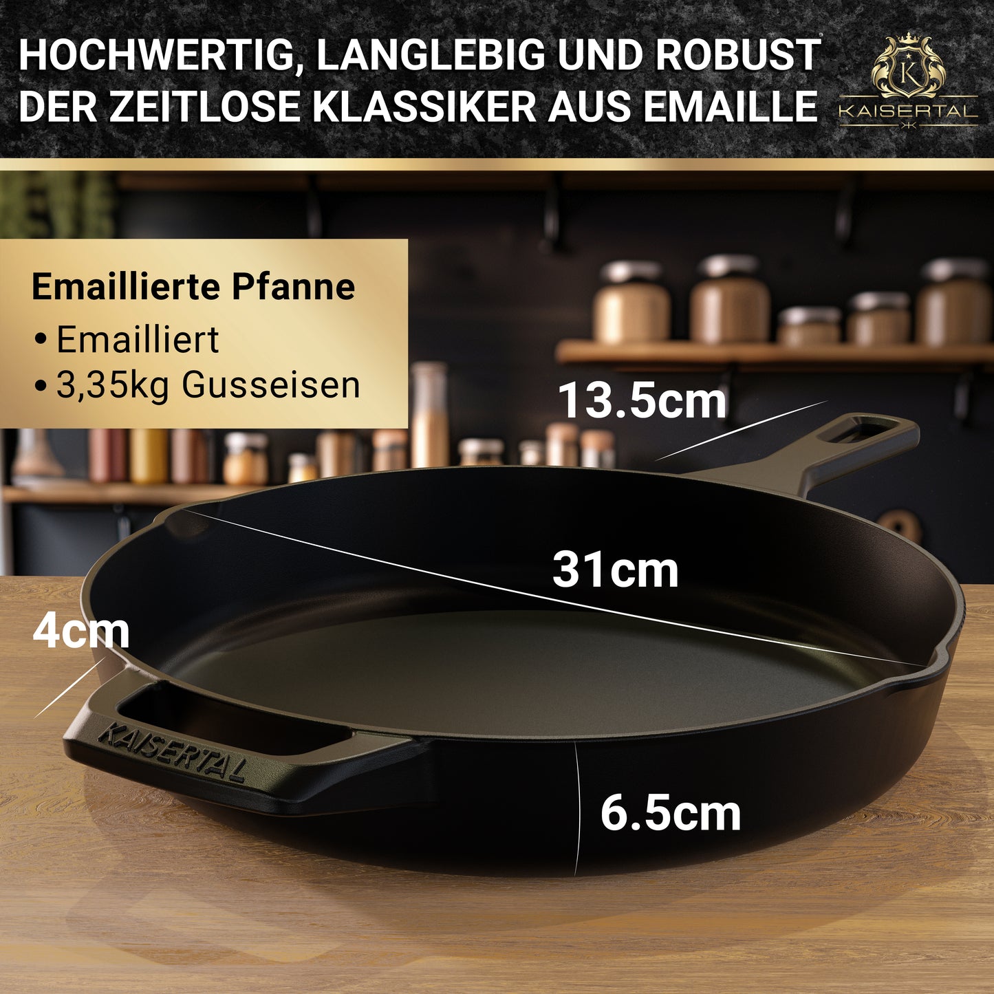 KAISERTAL Gusseisen Bratpfanne 30 cm Emailliert - Doppelgriff/Henkel