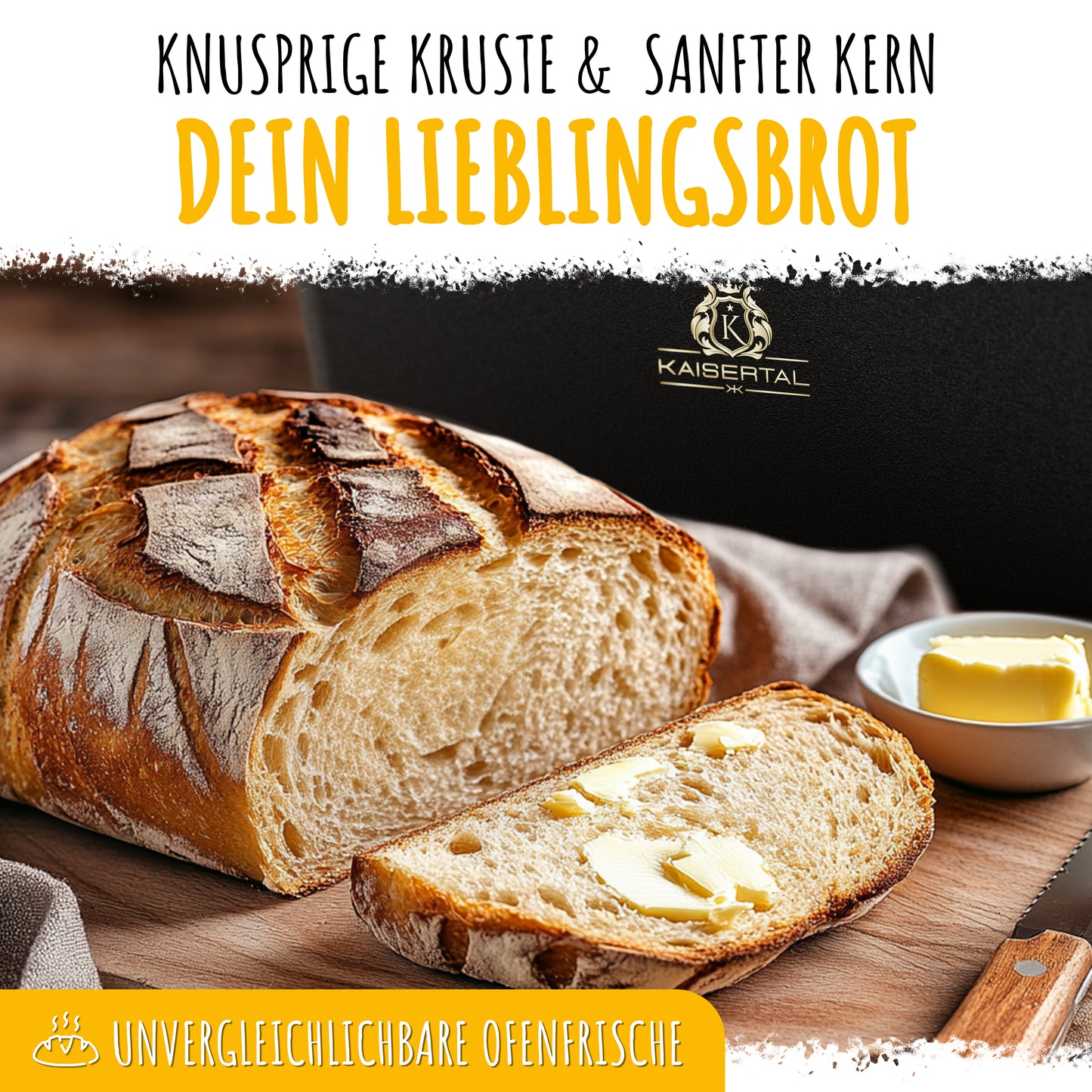 KAISERTAL Gusseisen Brotbackbräter 28 cm mit Deckel (4,5L) - mit/ohne Gärkorb