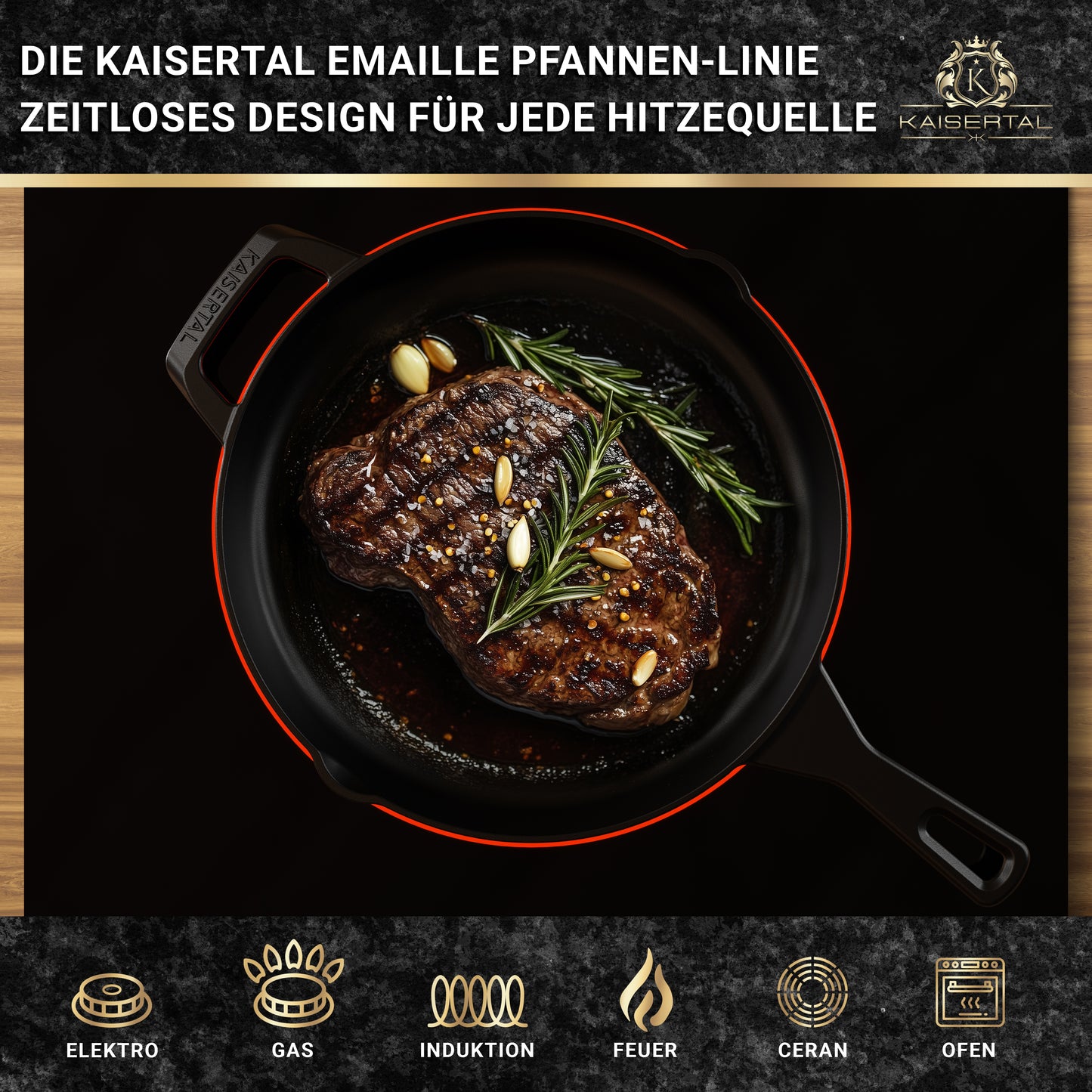 KAISERTAL Gusseisen Bratpfanne 30 cm Emailliert - Doppelgriff/Henkel