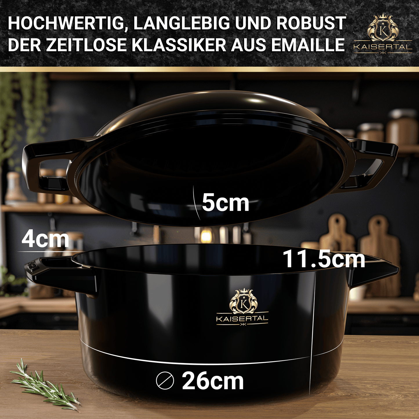 KAISERTAL Gusseisen Topf - 2-in-1 Schmortopf 26 cm mit Deckel (6,4L) -  Emailliert/Eingebrannt