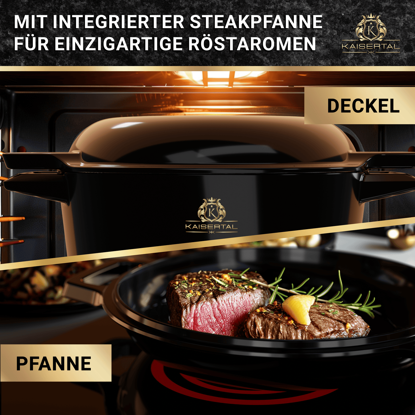 KAISERTAL Gusseisen Topf - 2-in-1 Schmortopf 26 cm mit Deckel (6,4L) -  Emailliert/Eingebrannt