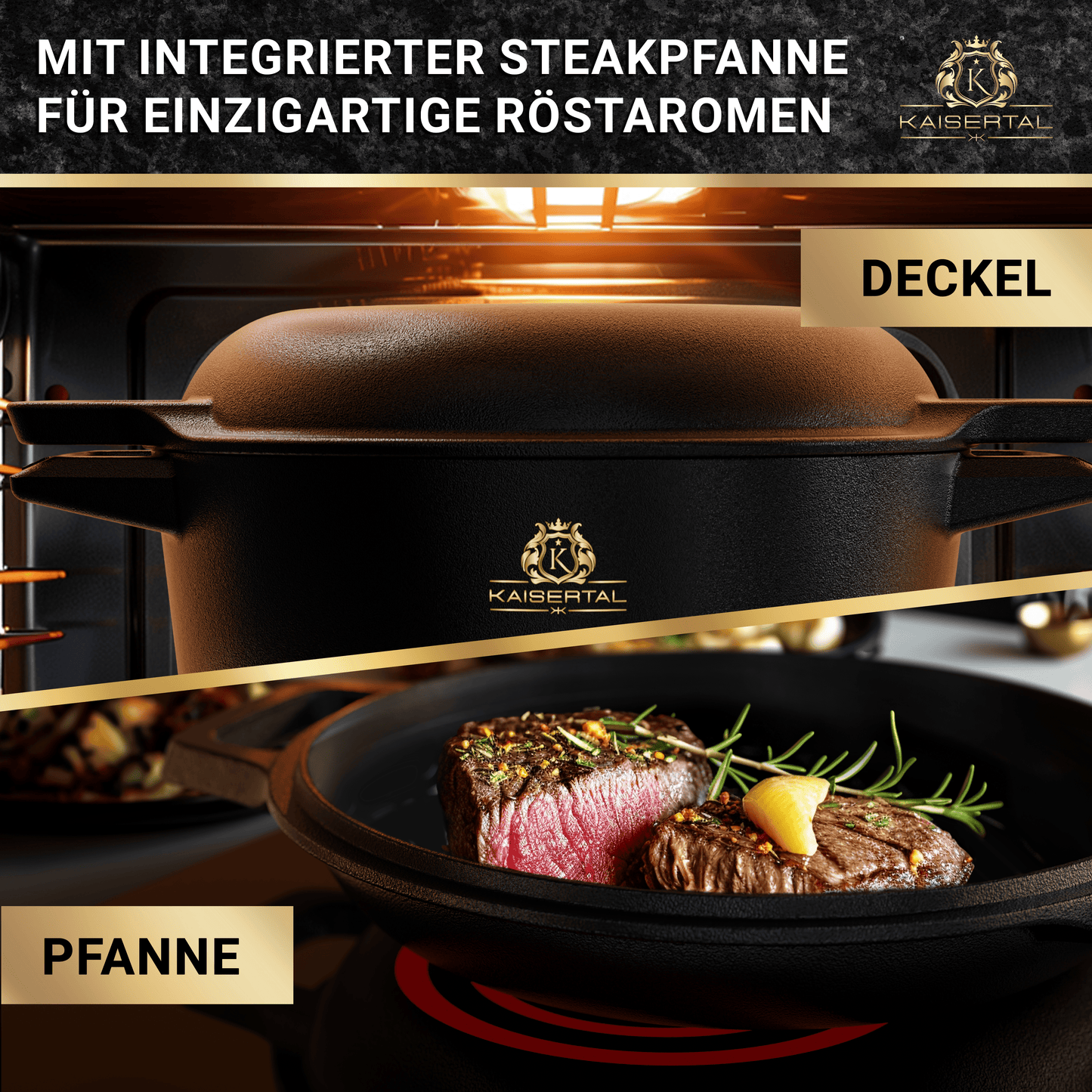 KAISERTAL Gusseisen Topf - 2-in-1 Schmortopf 26 cm mit Deckel (6,4L) -  Emailliert/Eingebrannt