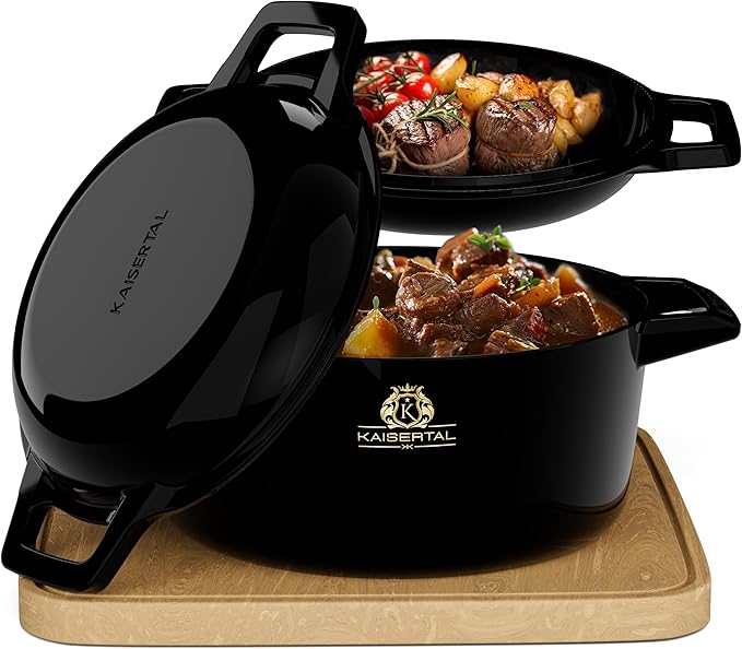 KAISERTAL Gusseisen Topf - 2-in-1 Schmortopf 26 cm mit Deckel (6,4L) -  Emailliert/Eingebrannt