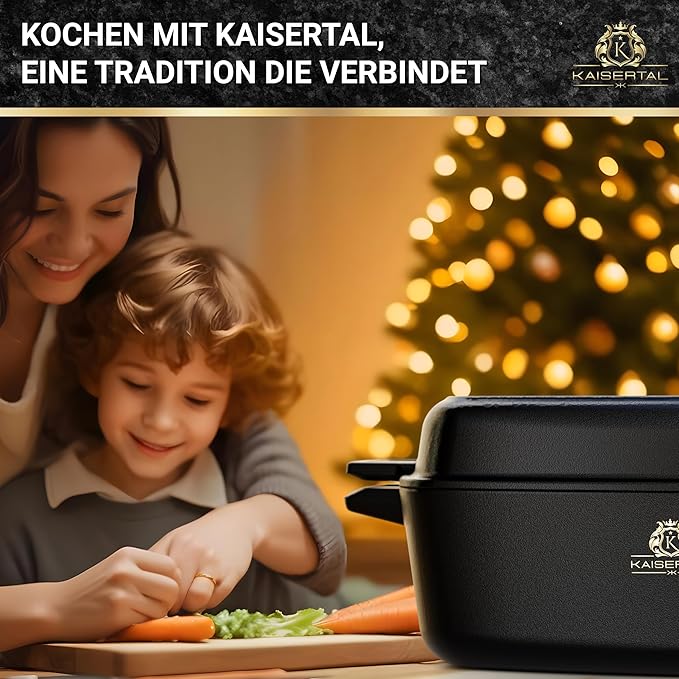 KAISERTAL Gusseisen Bräter 32 cm mit Deckel (10L) - Emailliert/Eingebrannt