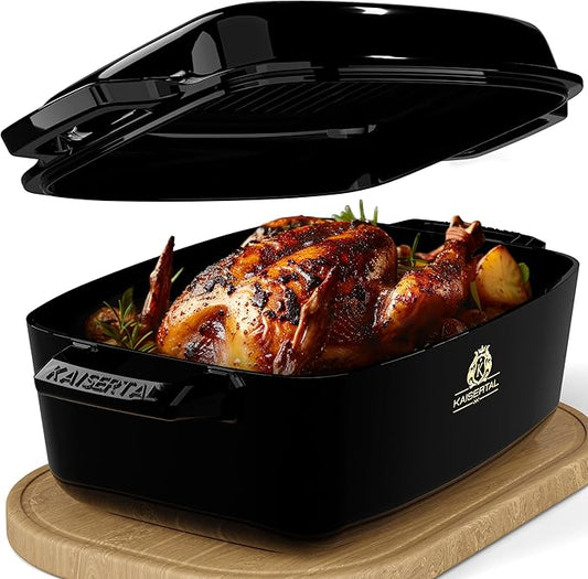 KAISERTAL Gusseisen Bräter 28 cm mit Deckel (6L) - Emailliert/Eingebrannt