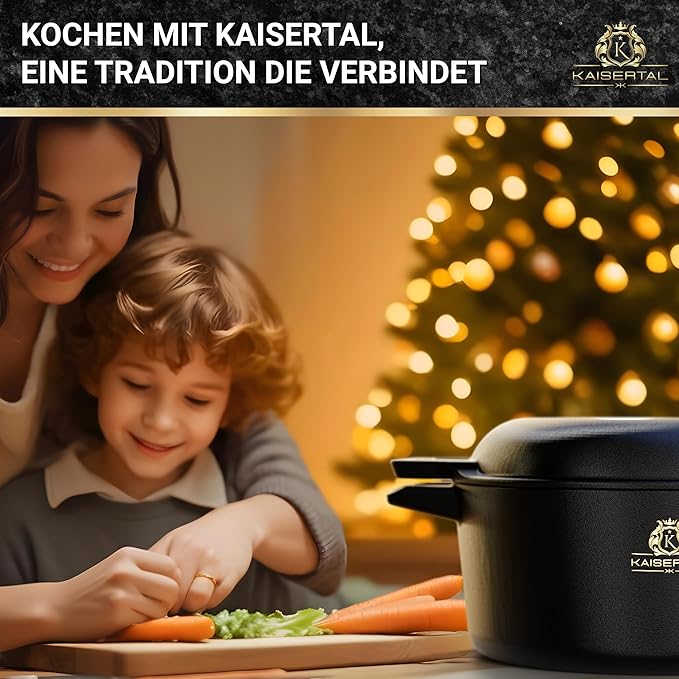 KAISERTAL Gusseisen Topf - 2-in-1 Schmortopf 26 cm mit Deckel (6,4L) -  Emailliert/Eingebrannt