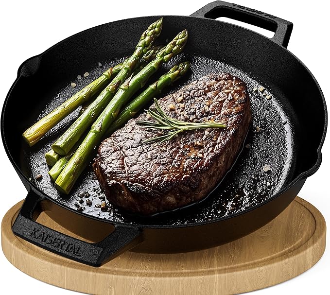KAISERTAL Gusseisen Bratpfanne 30 cm Eingebrannt - Doppelgriff/Henkel