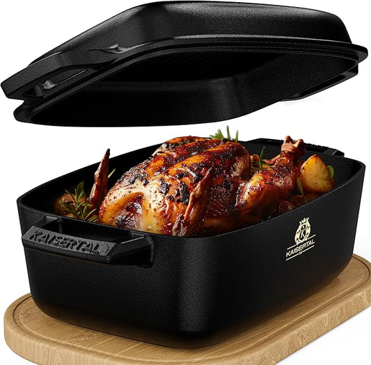 KAISERTAL Gusseisen Bräter 28 cm mit Deckel (6L) - Emailliert/Eingebrannt