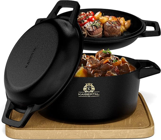 KAISERTAL Gusseisen Topf - 2-in-1 Schmortopf 26 cm mit Deckel (6,4L) -  Emailliert/Eingebrannt