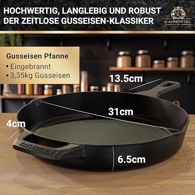 KAISERTAL Gusseisen Bratpfanne 30 cm Eingebrannt - Doppelgriff/Henkel