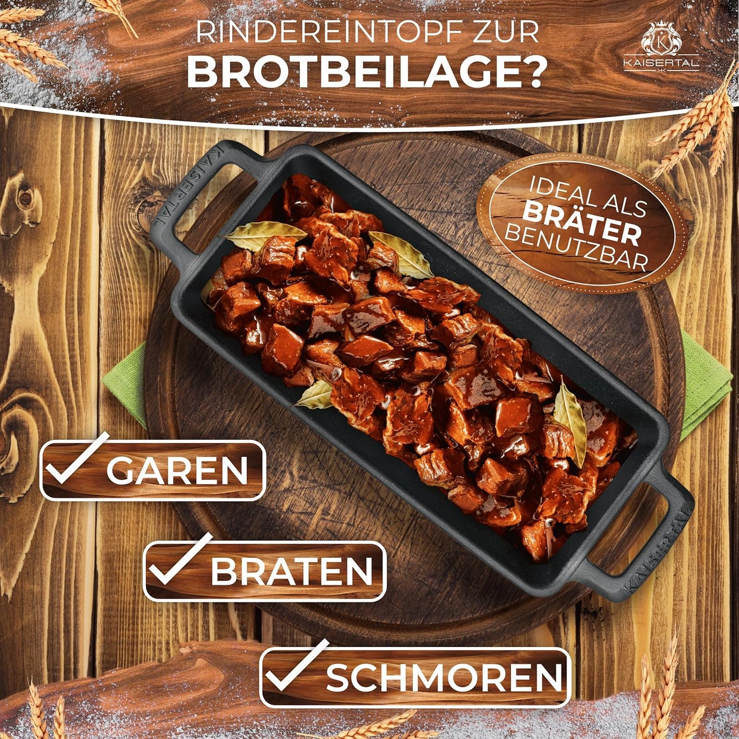 Kaisertal 4-in-1 Bread Baking Mould with Lid - Burnt Cast Iron Pot 3 L - Patented Bread Pot for Baking & Stewing Bread - All Types of Cookers