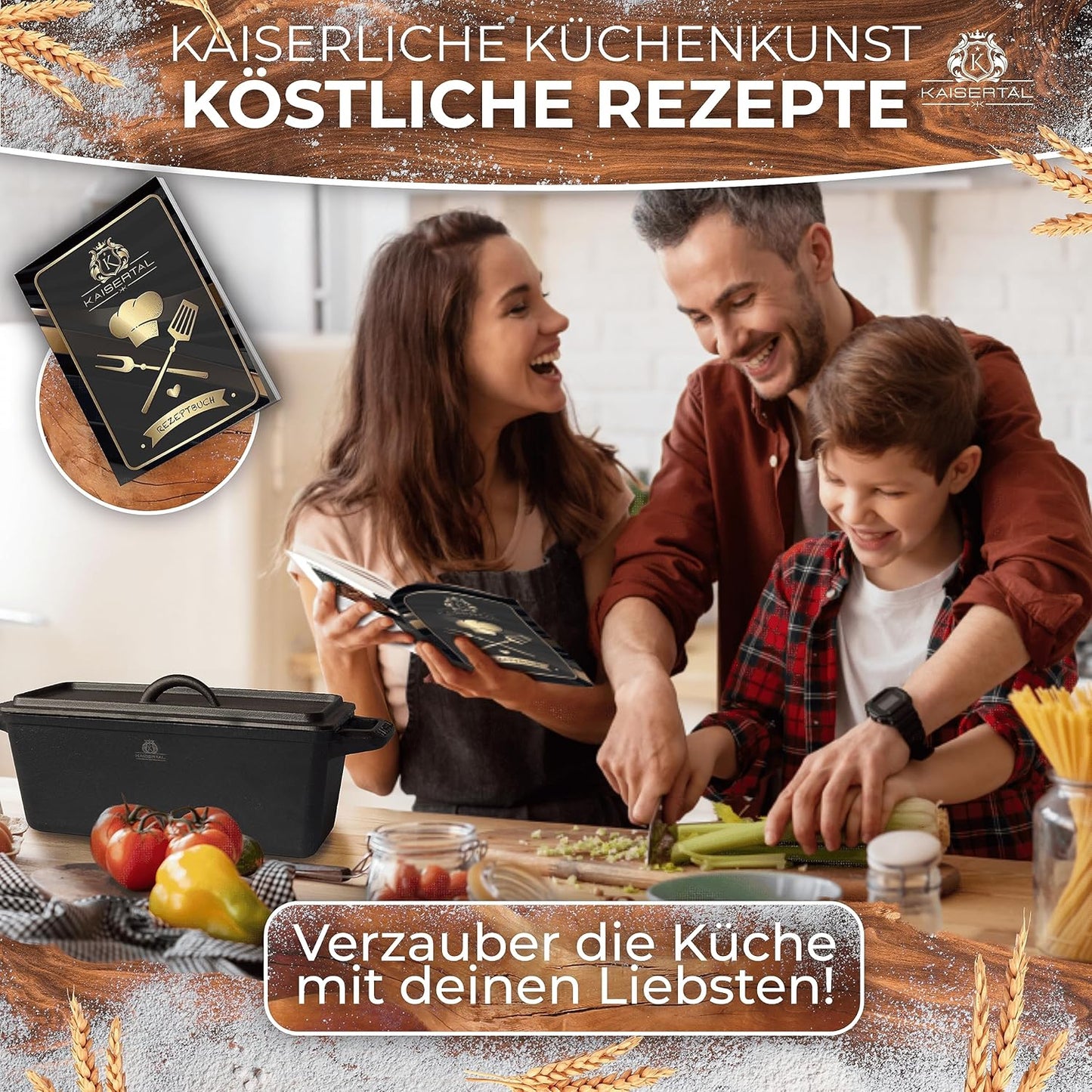 Kaisertal 4-in-1 Bread Baking Mould with Lid - Burnt Cast Iron Pot 3 L - Patented Bread Pot for Baking & Stewing Bread - All Types of Cookers