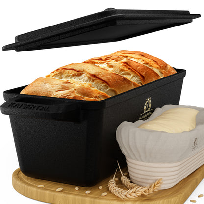 KAISERTAL Gusseisen Brotbackbräter 28 cm mit Deckel (4,5L) - mit/ohne Gärkorb