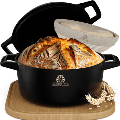 KAISERTAL Gusseisen Brotbackbräter 26 cm mit Deckel (4,7L) - mit/ohne Gärkorb