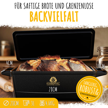KAISERTAL Gusseisen Brotbackbräter 28 cm mit Deckel (4,5L) - mit/ohne Gärkorb