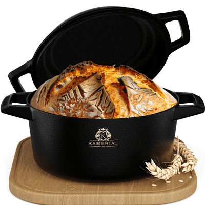 KAISERTAL Gusseisen Brotbacktopf 26 cm mit Deckel (4,7L) - mit/ohne Gärkorb