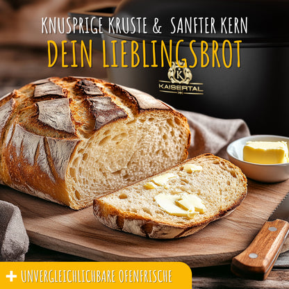 KAISERTAL Gusseisen Brotbacktopf 26 cm mit Deckel (4,7L) - mit/ohne Gärkorb