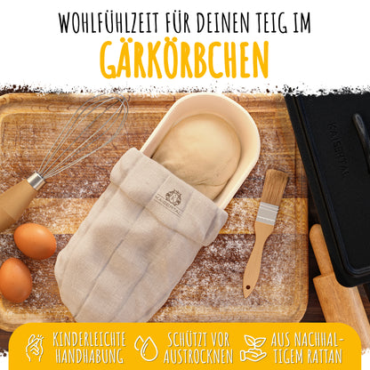 KAISERTAL Gusseisen Brotbackbräter 28 cm mit Deckel (4,5L) - mit Gärkorb