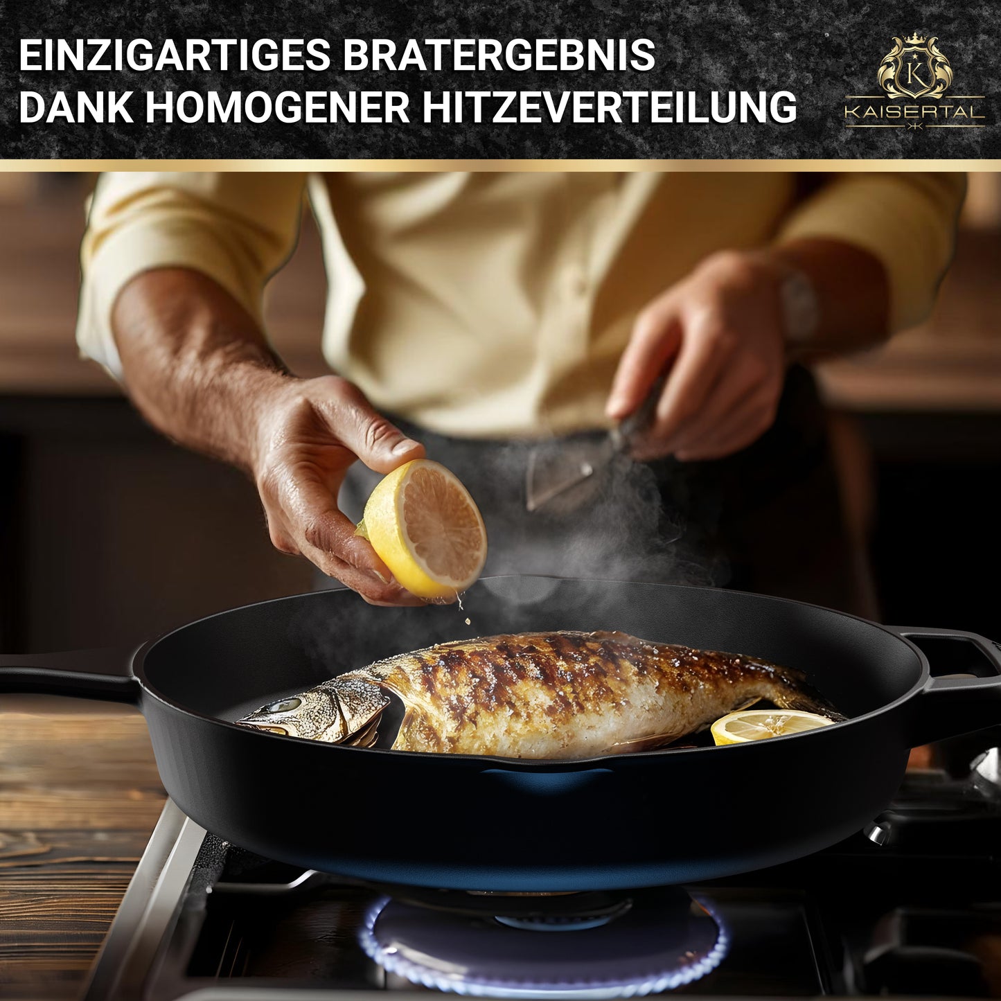 KAISERTAL Gusseisen Bratpfanne 30 cm Emailliert - Doppelgriff/Henkel