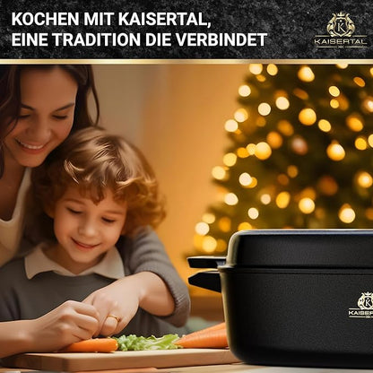 KAISERTAL Gusseisen Bräter 28 cm mit Deckel (6L) - Emailliert/Eingebrannt