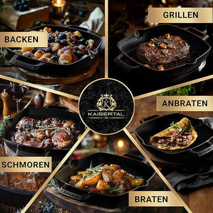 KAISERTAL Gusseisen Grillpfanne 27 cm Emailliert - Doppelgriff/Henkel