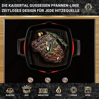 KAISERTAL Gusseisen Grillpfanne 27 cm Emailliert - Doppelgriff/Henkel