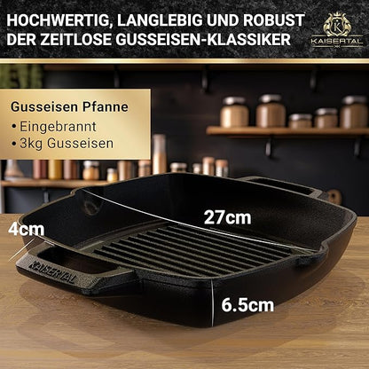 KAISERTAL Gusseisen Grillpfanne 27 cm Emailliert - Doppelgriff/Henkel