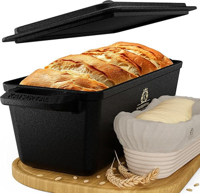 KAISERTAL Gusseisen Brotbackbräter 28 cm mit Deckel (4,5L) - mit Gärkorb