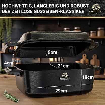 KAISERTAL Gusseisen Bräter 28 cm mit Deckel (6L) - Emailliert/Eingebrannt