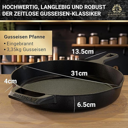 KAISERTAL Gusseisen Bratpfanne 30 cm Eingebrannt - Doppelgriff/Henkel